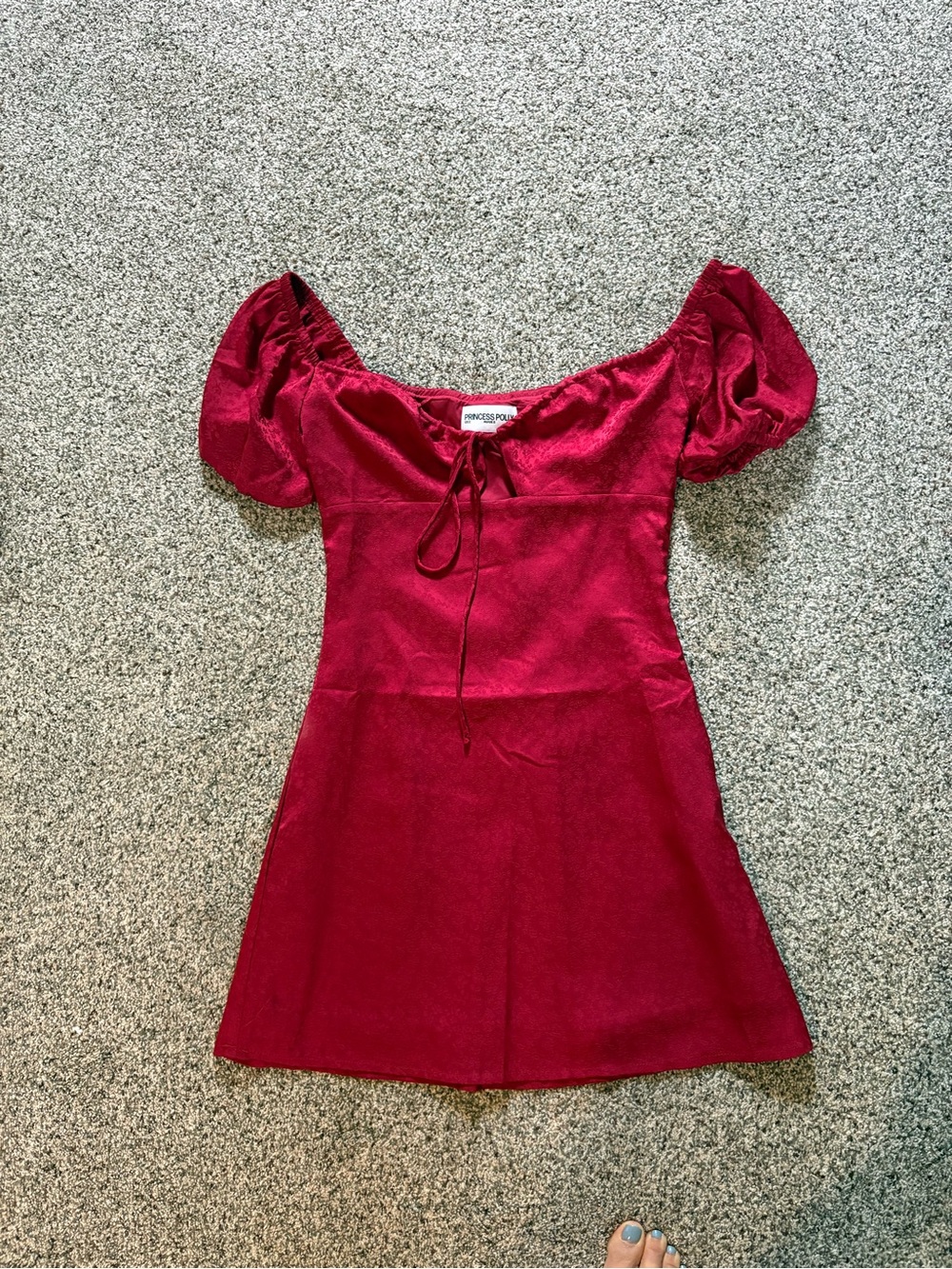Princess Poly Wine Red Puff Sleeve Mini Dress
